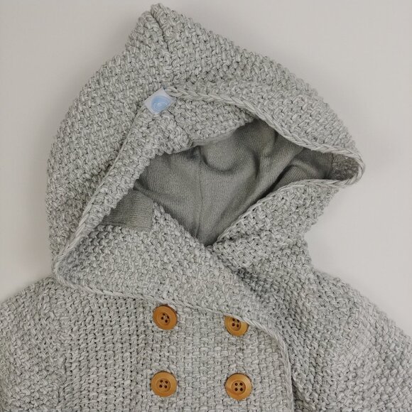 Beba Bean Heather Gray Knit Double-Breasted Hooded Jacket Size 6-12 Months - Picture 3 of 12